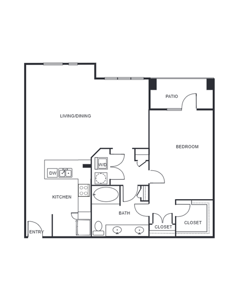 Floor plan for 1 bed, 1 bath, 1158 sqft